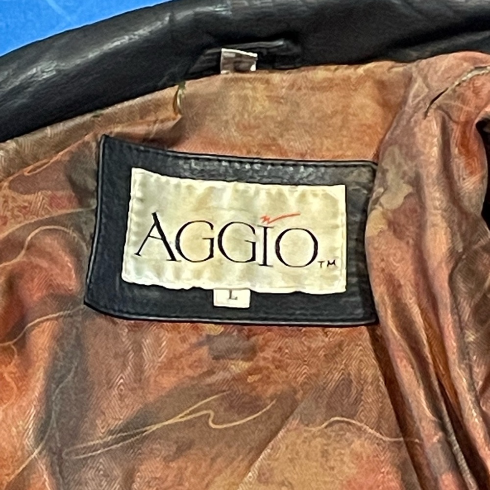 Aggio black leather racer jacket full zip size L - Picture 5 of 11